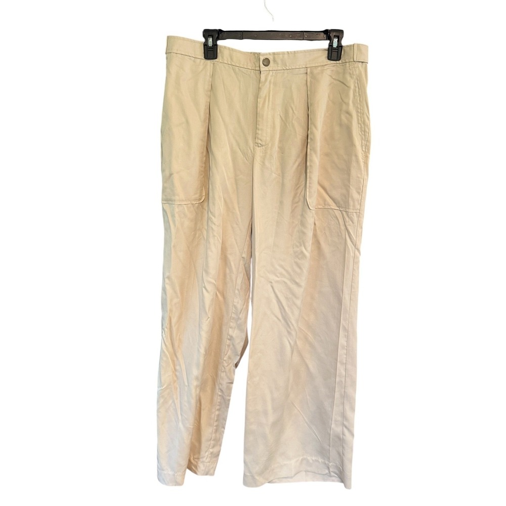 Banana Republic Tencel Lyocell Wide Leg Pants Tan Beige Size L NWT Elastic Waist